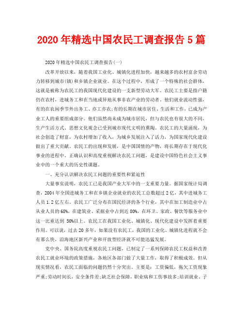 2020年精选中国农民工调查报告5篇