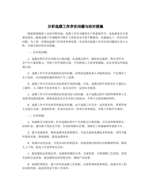 分析选煤工作存在问题与应对措施