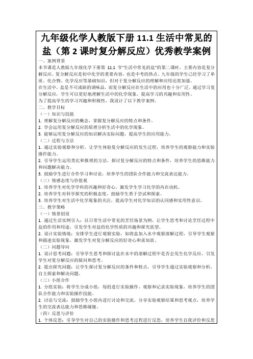 九年级化学人教版下册11.1生活中常见的盐(第2课时复分解反应)优秀教学案例