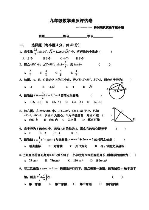 秀洲区九年级数学素质评估卷(1) 秀洲现代实验学校