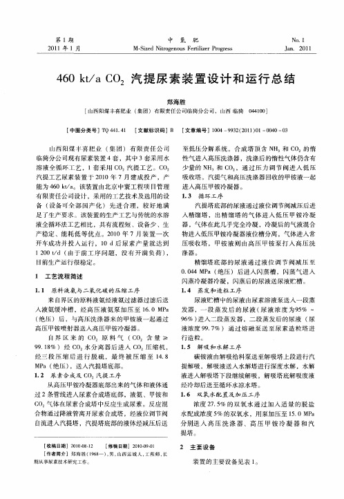 460kt／aCO2汽提尿素装置设计和运行总结