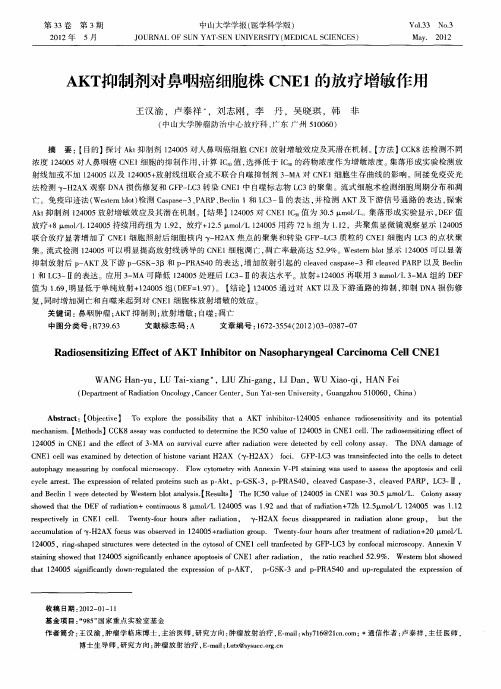 AKT抑制剂对鼻咽癌细胞株CNE1的放疗增敏作用