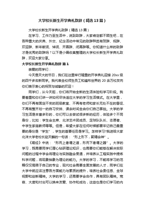 大学校长新生开学典礼致辞（精选13篇）