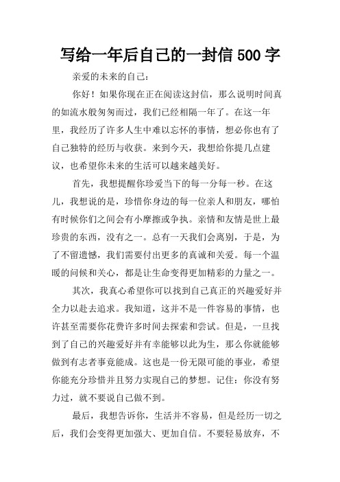 写给一年后自己的一封信500字