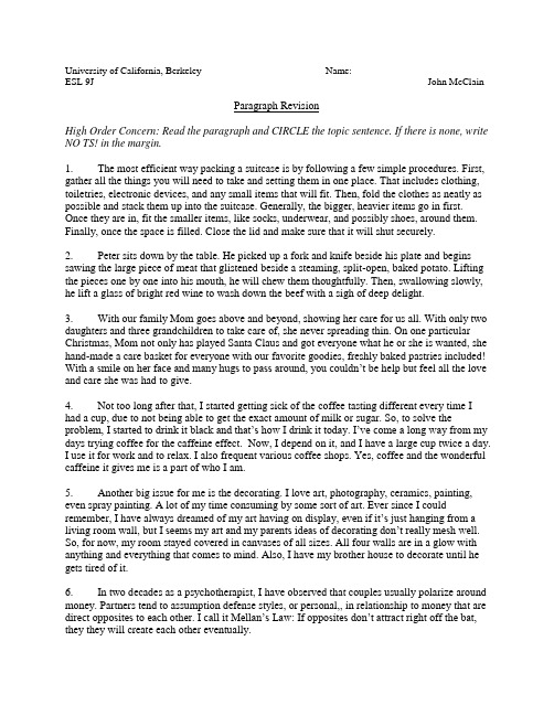 ESL 9J P Paragrpah Revision Exercise 1