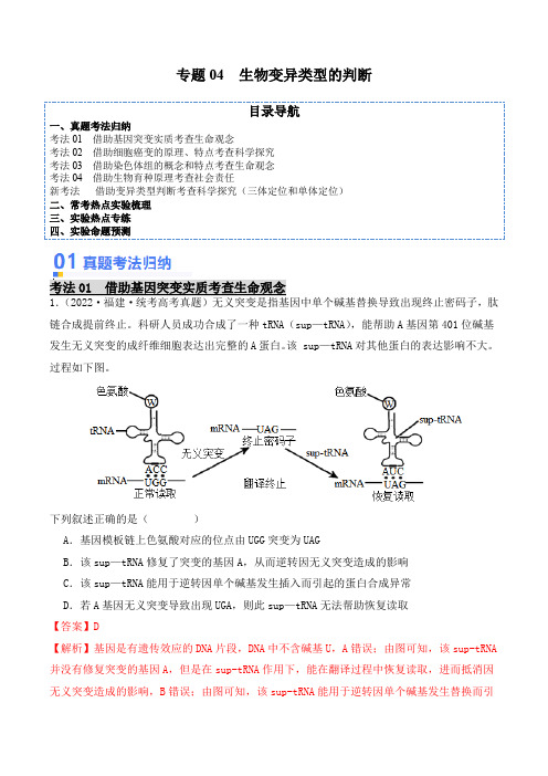 专题04生物变异类型的判断【实验攻略】备战2024年高考生物热点实验分析与预测