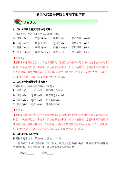 识记现代汉语普通话常用字的字音 解析卷