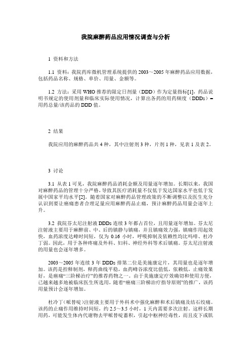 我院麻醉药品应用情况调查与分析