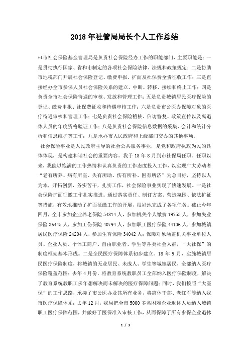 社管局局长个人工作总结