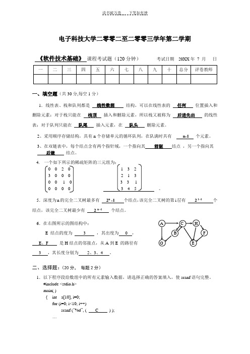 uestc软件技术基础试题答案