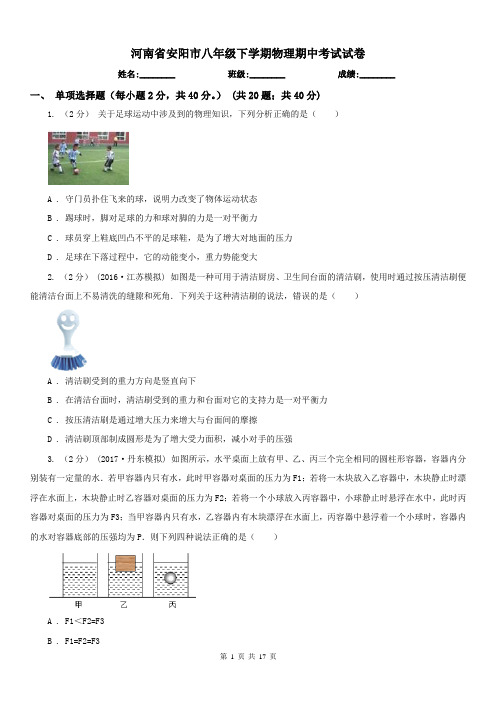 河南省安阳市八年级下学期物理期中考试试卷