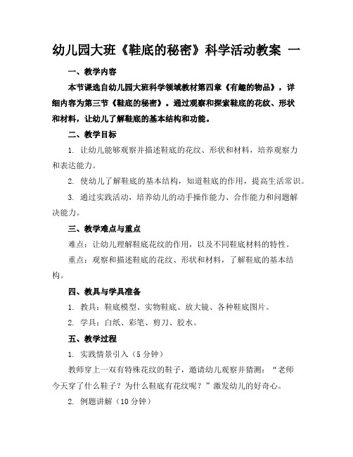 幼儿园大班《鞋底的秘密》科学活动教案一