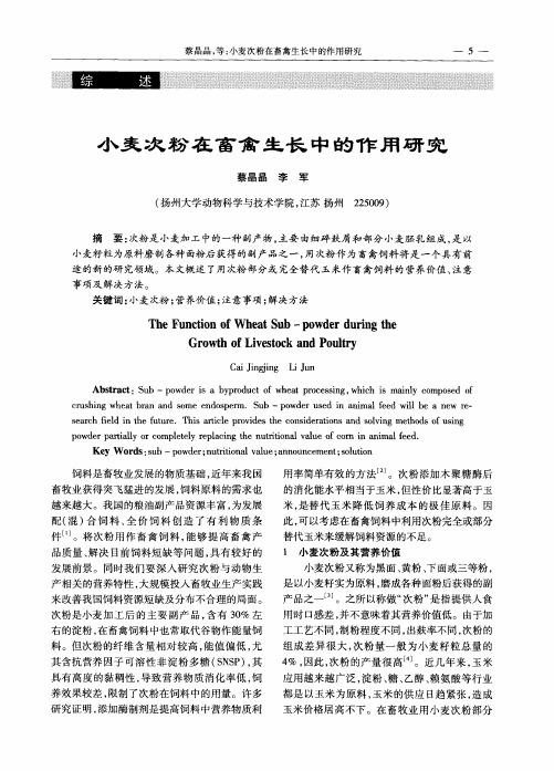 小麦次粉在畜禽生长中的作用研究