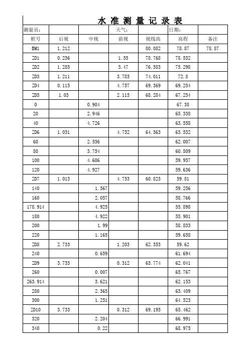 横断面 水准 测量记录表