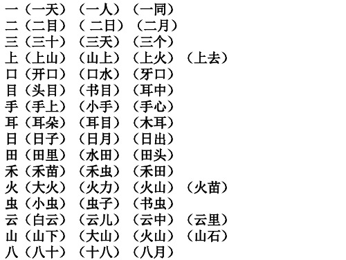 一字组多词