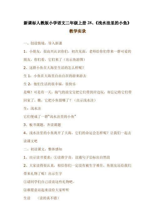 新课标人教版小学语文二年级上册28、《浅水洼里的小鱼》教学实录