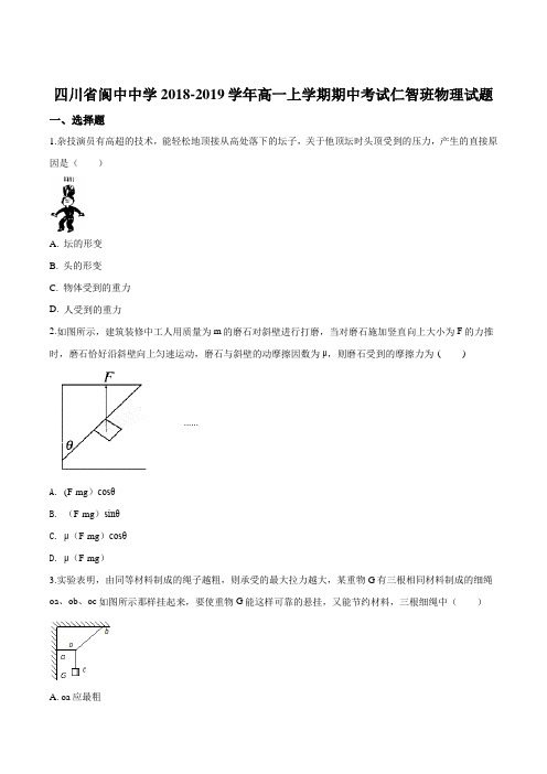 【全国百强校】四川省阆中中学2018-2019学年高一上学期期中考试仁智班物理试题(原卷版)