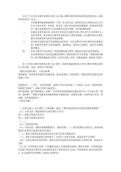 《小学语文教学实例及分析》启发及设想