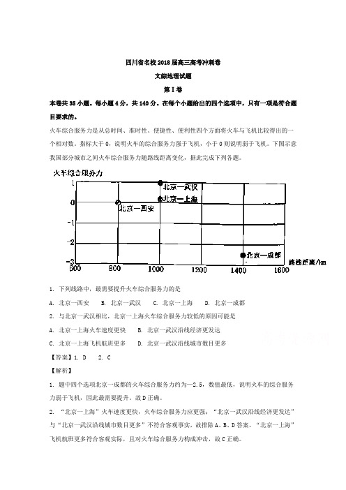 四川省名校2018届高三高考冲刺卷文综地理试题 含解析