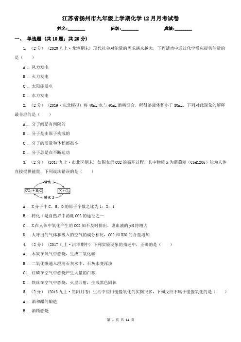 江苏省扬州市九年级上学期化学12月月考试卷