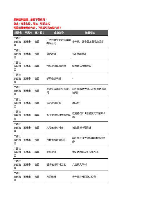 新版广西壮族自治区玉林市容县玻璃企业公司商家户名录单联系方式地址大全20家