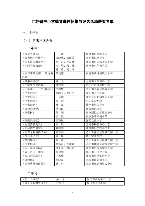 江苏省中小学德育课件征集与评选活动获奖名单