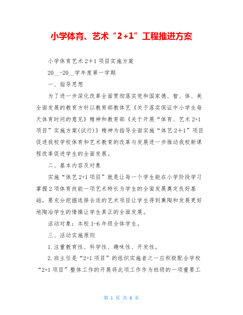 小学体育、艺术“2+1”工程推进方案