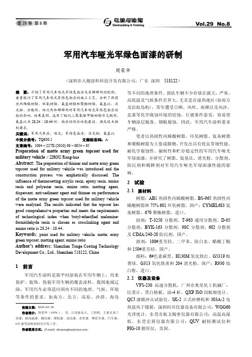 军用汽车哑光军绿色面漆的研制