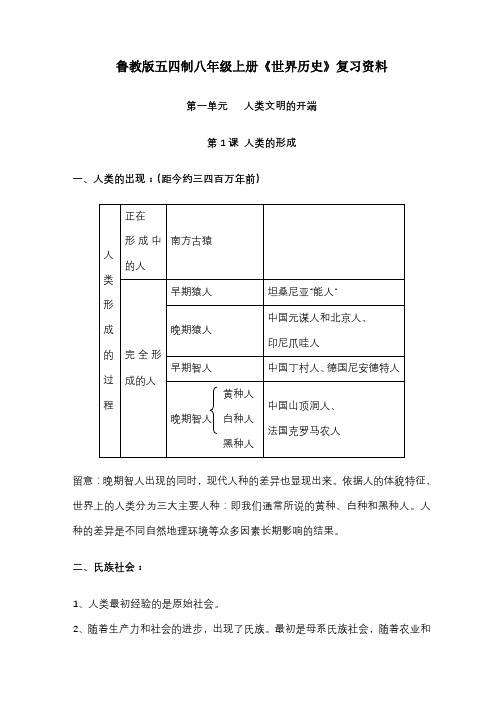 鲁教版五四制八年级上册世界历史知识点梳理
