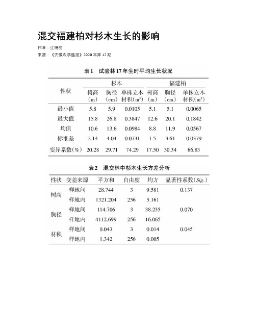 混交福建柏对杉木生长的影响