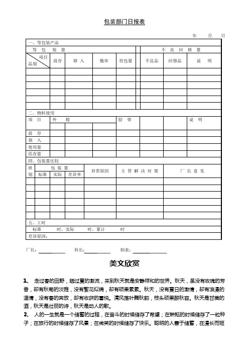 包装部门日报表