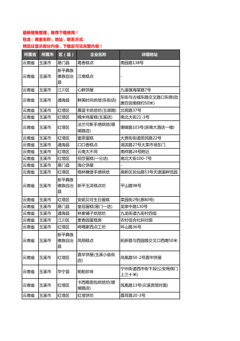 新版云南省玉溪市蛋糕房企业公司商家户名录单联系方式地址大全251家