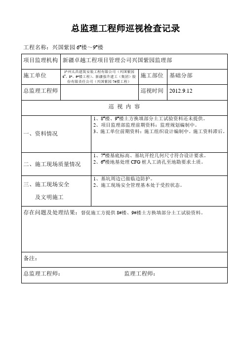 总监理工程师巡视检查记录