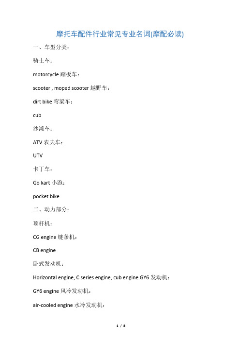 摩托车配件行业常见专业名词(摩配必读)