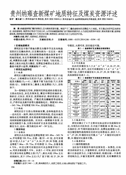 贵州纳雍查新煤矿地质特征及煤炭资源评述