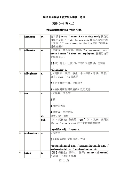 2019年考研英语大纲新增词汇及解释共13页