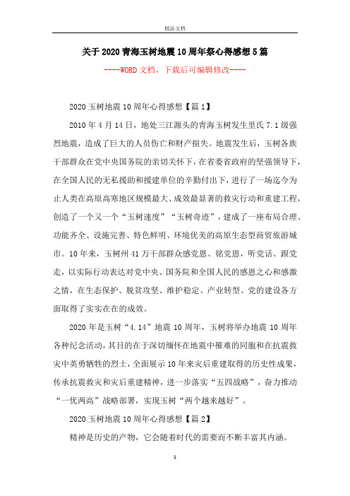 关于2020青海玉树地震10周年祭心得感想5篇