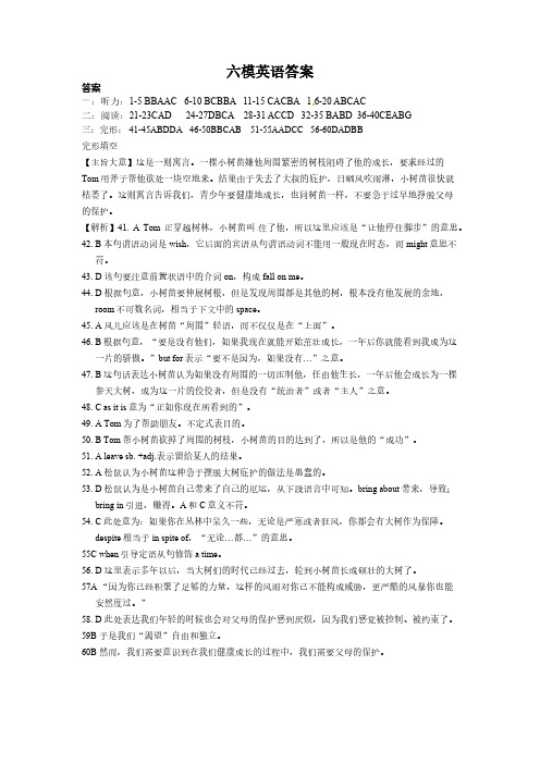 安徽省阜阳三中2020届第六次模拟考试B卷英语答案