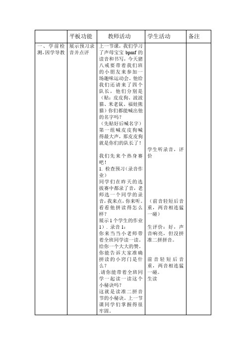 (部编)人教2011课标版一年级上册bpmf教学设计