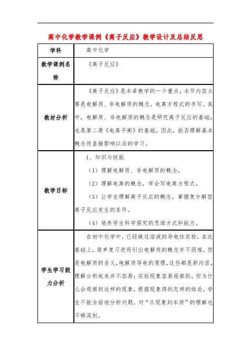 高中化学教学课例《离子反应》课程思政核心素养教学设计及总结反思