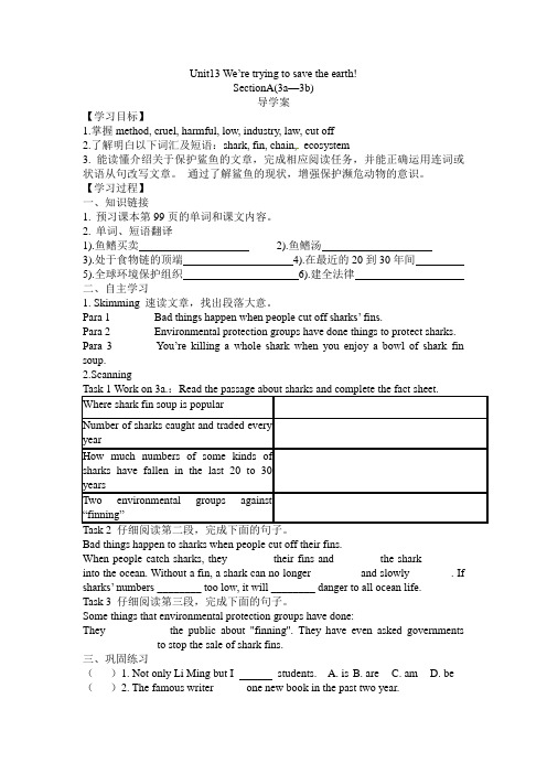 英语人教版九年级全册Save the sharks!学案