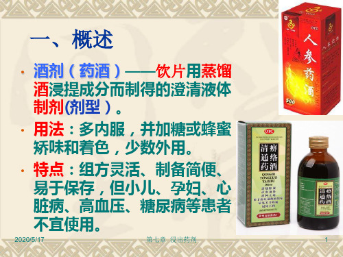酒剂酊剂浸膏剂流浸膏剂PPT课件