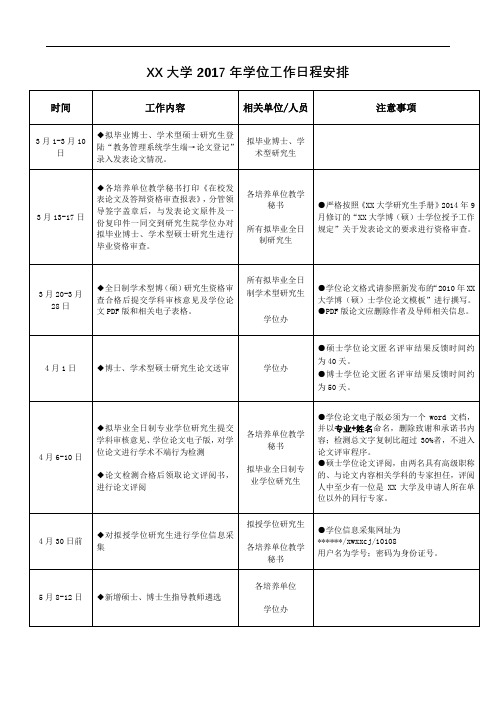 山西大学2017年学位工作日程安排【模板】