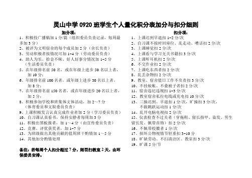 0920班学生个人量化积分加分与扣分细则