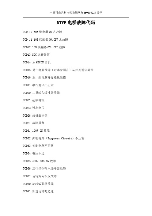 永大日立NTVF电梯故障代码