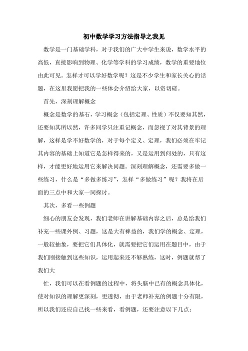 初中数学学习方法指导之我见