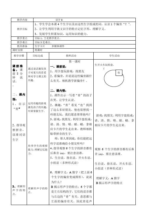 苏教版一年级语文下册识字8教案