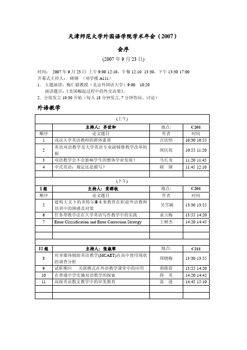 天津师范大学外国语学院学术年会(2007)