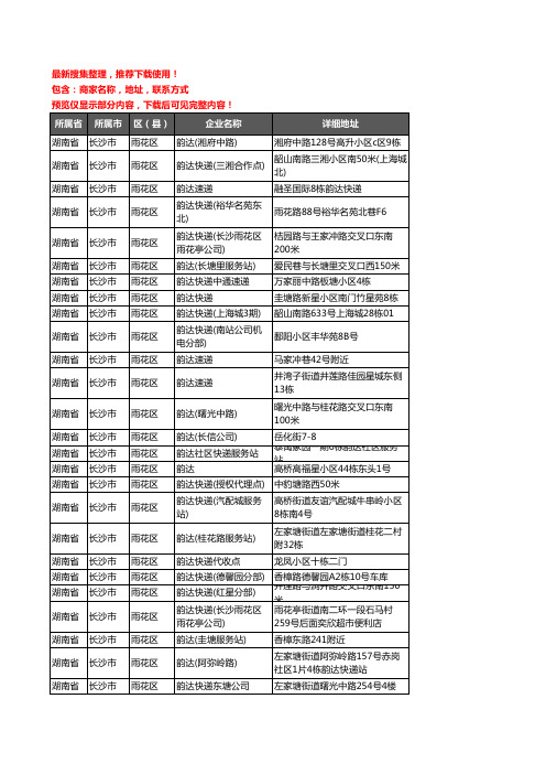 新版湖南省长沙市雨花区韵达快递企业公司商家户名录单联系方式地址大全43家
