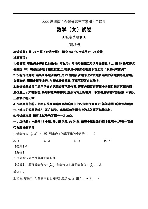 2020届河南广东等省高三下学期4月联考数学(文)试卷及解析